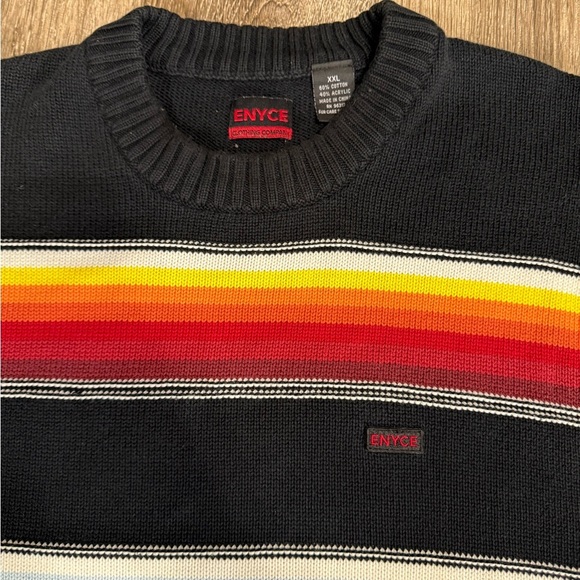 ENYCE Men's Crewneck Sweater Black w/ Colorful stripes sz2XL Streetwear 90s Y2K - Picture 2 of 6